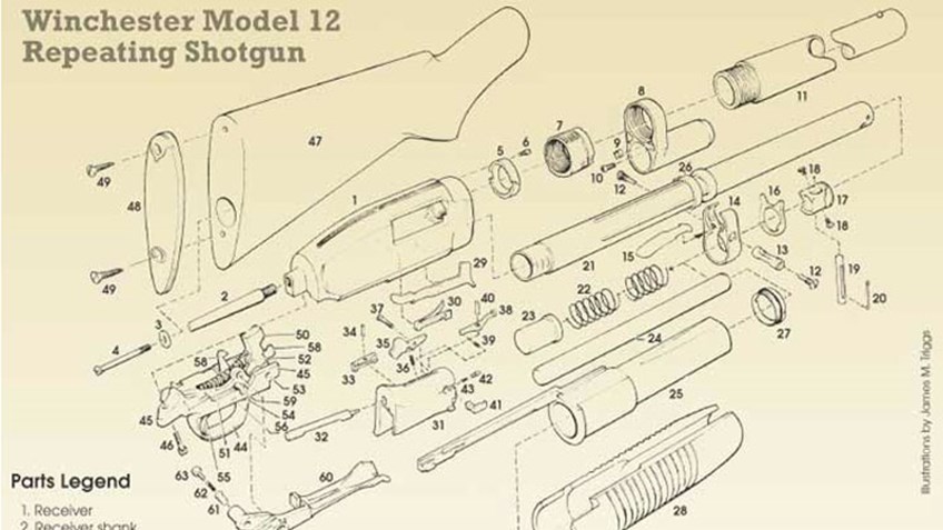 exploded view of winchester shotgun